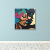 Zwei Frauen mit bunten Haaren und Gesicht. Leinwanddruck (Insitu (Holzboden))