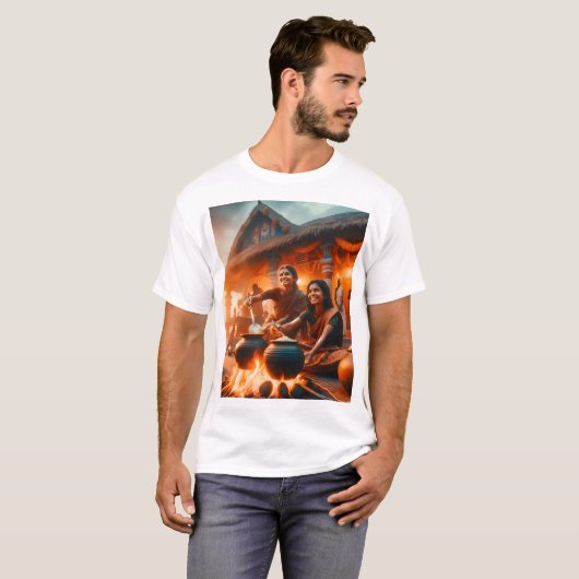 zwei Frauen sitzen um ein Feuer herum mit einem Tö T-Shirt (Vorne ganz)