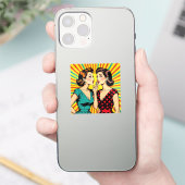 Zwei Frauen tratschen Geheimnisse Pop Art Aufkleber (Telefon)