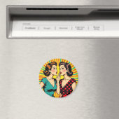 Zwei Frauen tratschen Geheimnisse Pop Art Magnet (In Situ (Geschirrspüler))