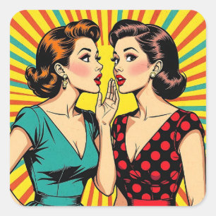 Zwei Frauen tratschen Geheimnisse Pop-Art Quadratischer Aufkleber