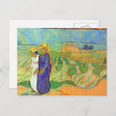 Zwei Frauen überqueren die Felder von Vincent van Postkarte (Vorne/Hinten)