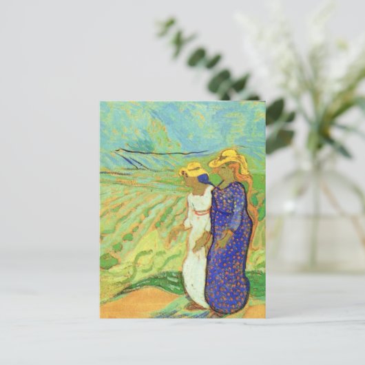 Zwei Frauen überqueren die Felder von Vincent van Postkarte (Stehend Vorderseite)