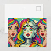 Zwei Frauen und ein Regenbogenrobot Postkarte (Vorne/Hinten)