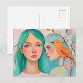 Zwei Frauen und ein Vogel Postkarte (Vorne/Hinten)