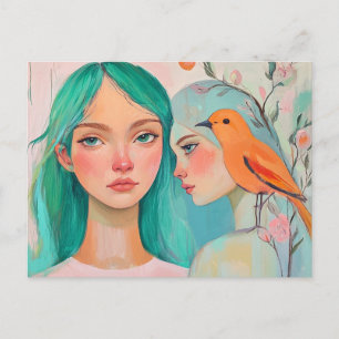 Zwei Frauen und ein Vogel Postkarte