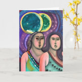 Zwei Frauen unter dem Mond Karte (Gelbe Blume)