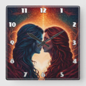 Zwei Frauen verkörpern scharfen Hintergrund Quadratische Wanduhr (Vorderseite)