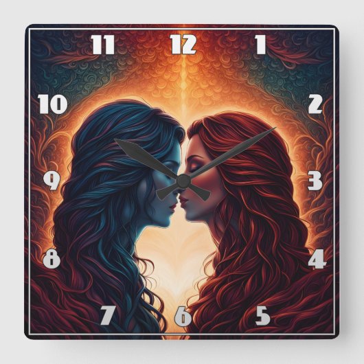 Zwei Frauen verkörpern scharfen Hintergrund Quadratische Wanduhr (Vorderseite)