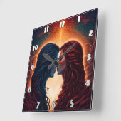 Zwei Frauen verkörpern scharfen Hintergrund Quadratische Wanduhr (Winkel)