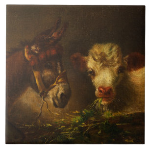 Zwei Freunde (Esel und Lamm) (Nutztiere) Fliese