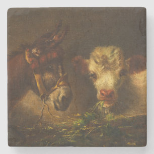 Zwei Freunde (Esel und Lamm) (Nutztiere) Steinuntersetzer