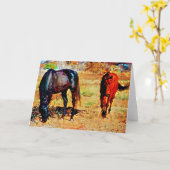 Zwei Freunde von Pferden - Malerische Kunstkarte Karte (Gelbe Blume)