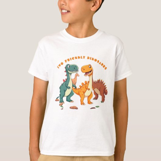 Zwei freundliche Cartoon Dinosaurier T-Shirt (Vorderseite)