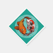 Zwei freundliche Koi Karpfen Schwimmen in einem Ci Serviette (Ecke)