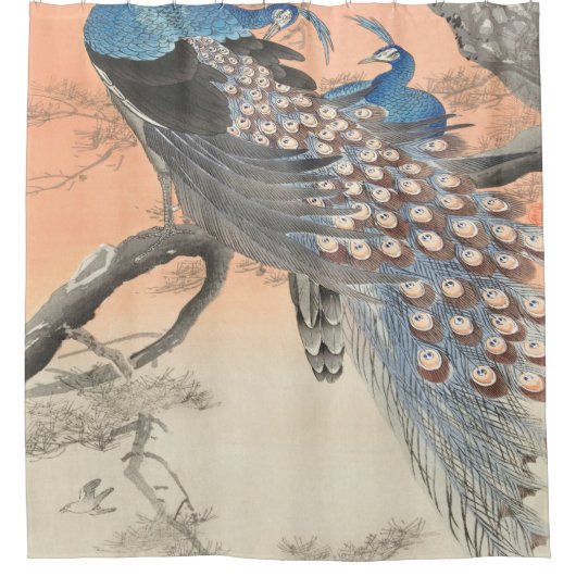 Zwei Friedhöfe auf dem Baumzweig von Ohara Koson Duschvorhang (Vorderseite)
