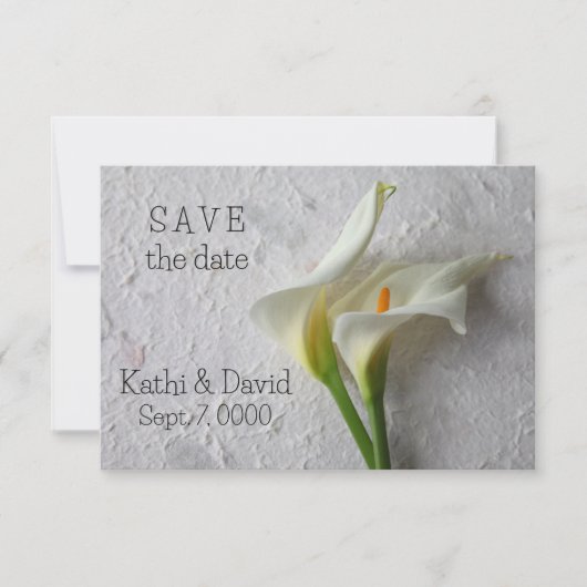 Zwei frische Calla-Lilien Save The Date (Vorderseite)
