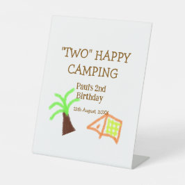 Zwei fröhliche Camping-Kinder zum 2. Geburtstag Sockelschild