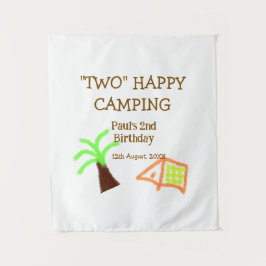 Zwei fröhliche Camping-Kinder zum 2. Geburtstag Wandteppich