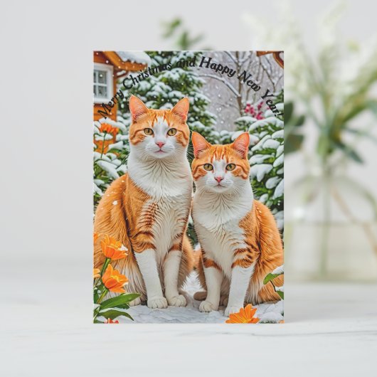 Zwei fröhliche Katzen Einladung (Stehend Vorderseite)