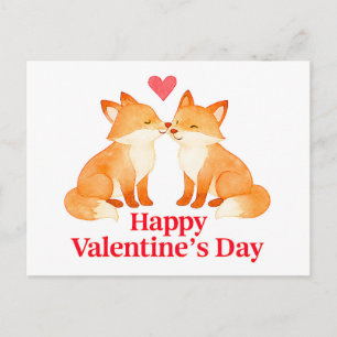 Zwei Füchse mit Herz – Valentinstag-Illustration Postkarte