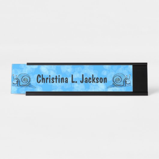 Zwei Fun Cartoon Snails Gefärbte Krawatte Blue Mus Schreibtischnamensplakette (Vorderseite )
