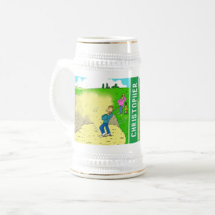 Zwei Fun Golf Cartoons mit dem Namen des Empfänger Bierglas