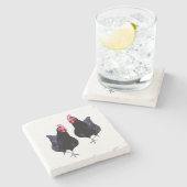 Zwei funky Black Chickens, Steinuntersetzer (Seitenansicht)