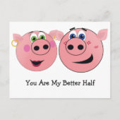Zwei Funny Cartoon Schweine in Liebe Postkarte (Vorderseite)