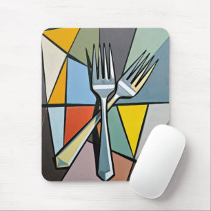 Zwei Gabeln auf geometrischem abstraktem Hintergru Mousepad