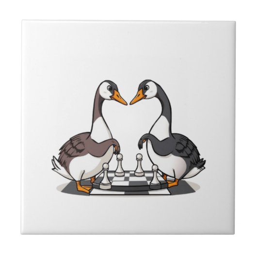 Zwei Gänse spielen Schach Fliese (Vorderseite)