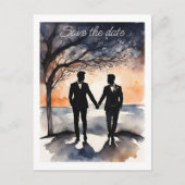 Zwei Gay Wedding retten das Datum Ankündigungspostkarte (Vorderseite)
