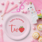 Zwei Geburtstag Pink Erdbeere Pappteller (Party)