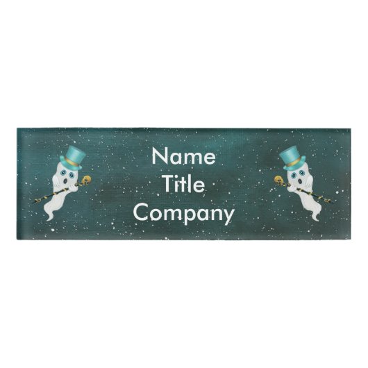 Zwei gedeckte Geister in Blue Top Hats Extravagant Namenschild (Vorderseite)