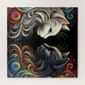 Zwei gegensätzliche Cat Faces mit lebendigen Wirbe Puzzle (Horizontal)