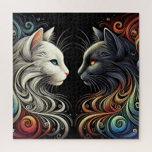 Zwei gegensätzliche Cat Faces mit lebendigen Wirbe Puzzle