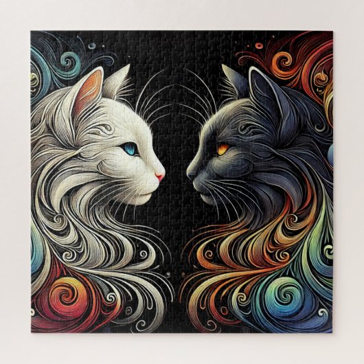 Zwei gegensätzliche Cat Faces mit lebendigen Wirbe Puzzle (Vertikal)