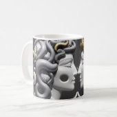 zwei gegensätzliche Kopfelemente von Gehirn und He Kaffeetasse (Vorderseite Links)