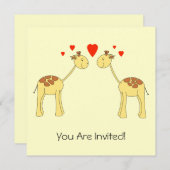 Zwei gegenüberstellende Giraffen mit Herzen. Einladung (Vorne/Hinten)