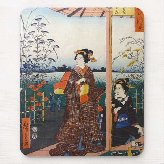 Zwei Geishas japanisches traditionelles Woodblock Mousepad (Vorne)