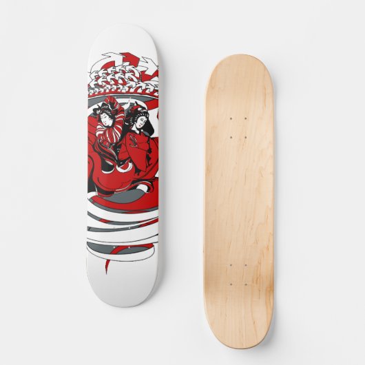 Zwei Geishas mit Grafikdesign Skateboard (Vorderseite)