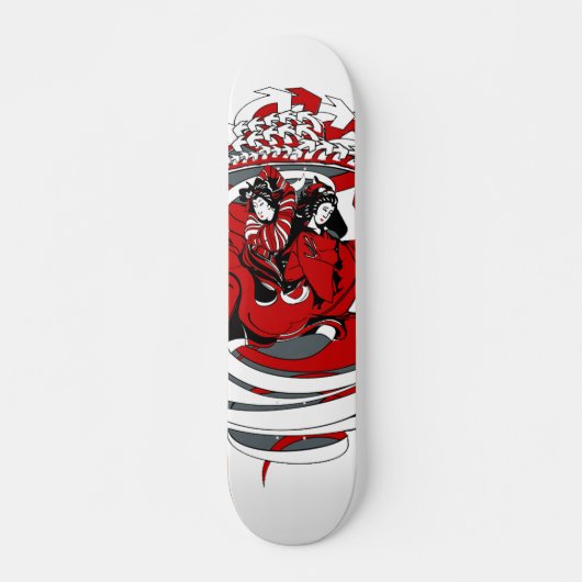 Zwei Geishas mit Grafikdesign Skateboard (Vorne)