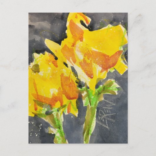 Zwei gelbe Blumen Crayon Resist Malerei #241101 Postkarte (Vorderseite)