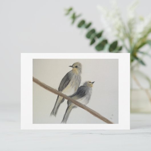 Zwei gelbe graue Vögel Flat Danke Note Card (Stehend Vorderseite)
