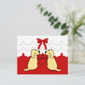 Zwei gelbe Labradore mit Liebe Cartoon Lace Postkarte (Stehend Vorderseite)