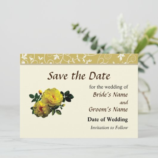 Zwei Gelbe Rosen im Sonnenschein Save the Date (Stehend Vorderseite)