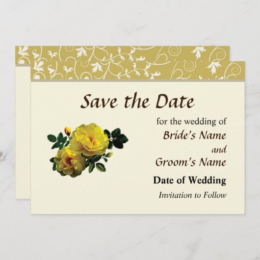 Zwei Gelbe Rosen im Sonnenschein Save the Date (Vorne/Hinten)