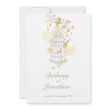 Zwei gelbe Vögel öffnen Vogelkäfig Hochzeit