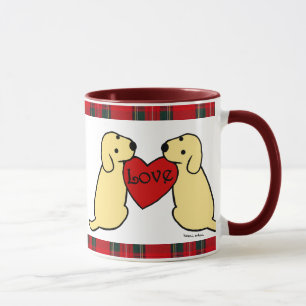Zwei gelbes Labradors mit Liebe-CartoonTartan Tasse