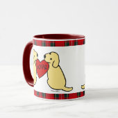 Zwei gelbes Labradors mit Liebe-CartoonTartan Tasse (Vorderseite Links)